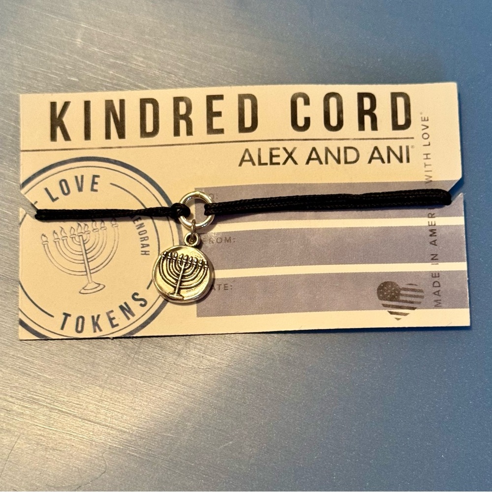 Alex and Ani Black Cord Bracelet with Silver Jewish Menorah Charm